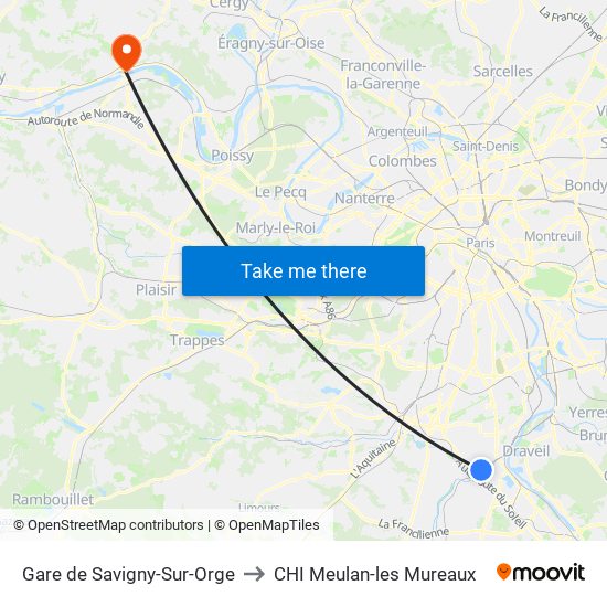 Gare de Savigny-Sur-Orge to CHI Meulan-les Mureaux map