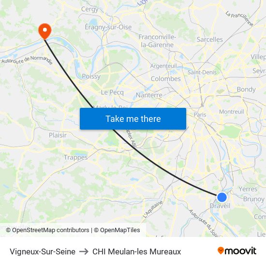 Vigneux-Sur-Seine to CHI Meulan-les Mureaux map