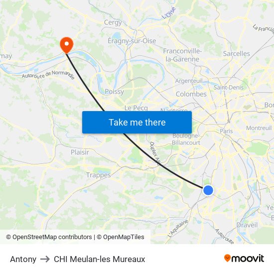 Antony to CHI Meulan-les Mureaux map