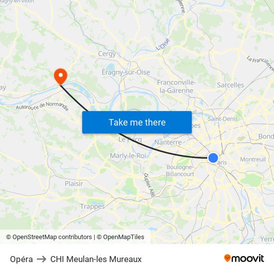 Opéra to CHI Meulan-les Mureaux map