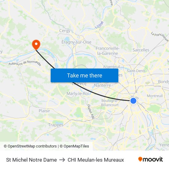 St Michel Notre Dame to CHI Meulan-les Mureaux map