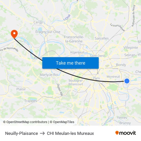 Neuilly-Plaisance to CHI Meulan-les Mureaux map