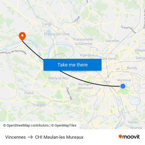 Vincennes to CHI Meulan-les Mureaux map