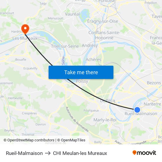Rueil-Malmaison to CHI Meulan-les Mureaux map