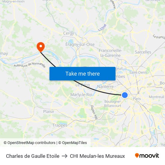 Charles de Gaulle Etoile to CHI Meulan-les Mureaux map