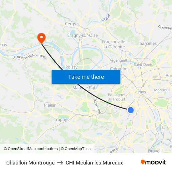 Châtillon-Montrouge to CHI Meulan-les Mureaux map