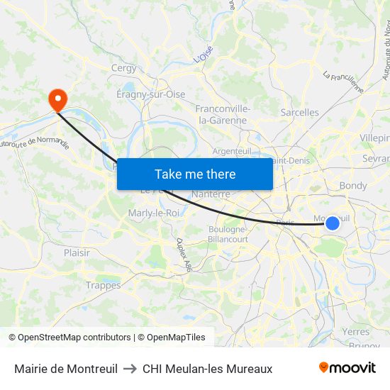 Mairie de Montreuil to CHI Meulan-les Mureaux map