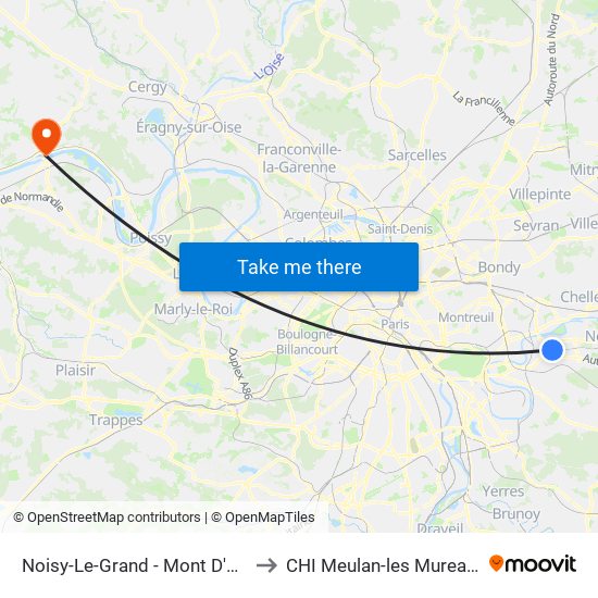 Noisy-Le-Grand - Mont D'Est to CHI Meulan-les Mureaux map