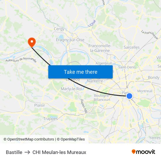 Bastille to CHI Meulan-les Mureaux map