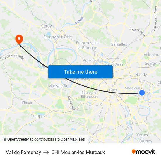 Val de Fontenay to CHI Meulan-les Mureaux map