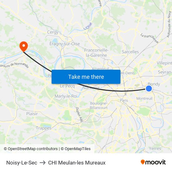 Noisy-Le-Sec to CHI Meulan-les Mureaux map
