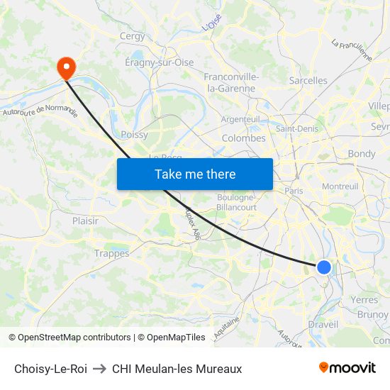 Choisy-Le-Roi to CHI Meulan-les Mureaux map
