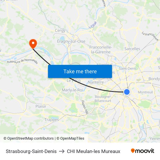 Strasbourg-Saint-Denis to CHI Meulan-les Mureaux map