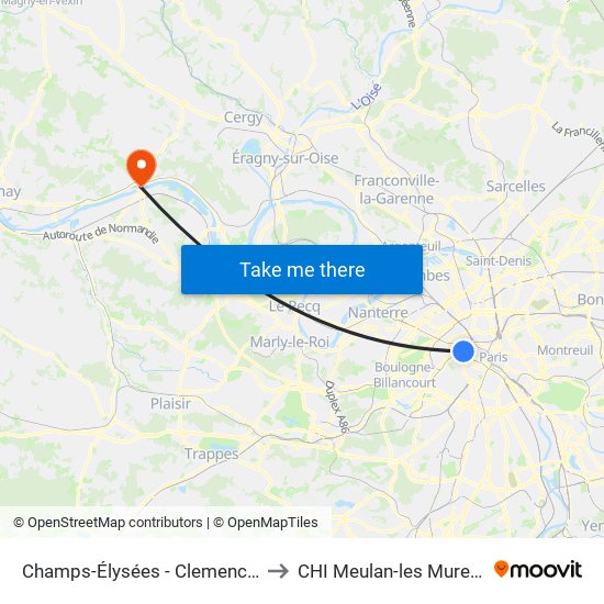 Champs-Élysées - Clemenceau to CHI Meulan-les Mureaux map
