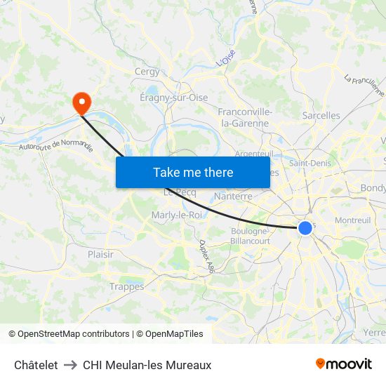Châtelet to CHI Meulan-les Mureaux map
