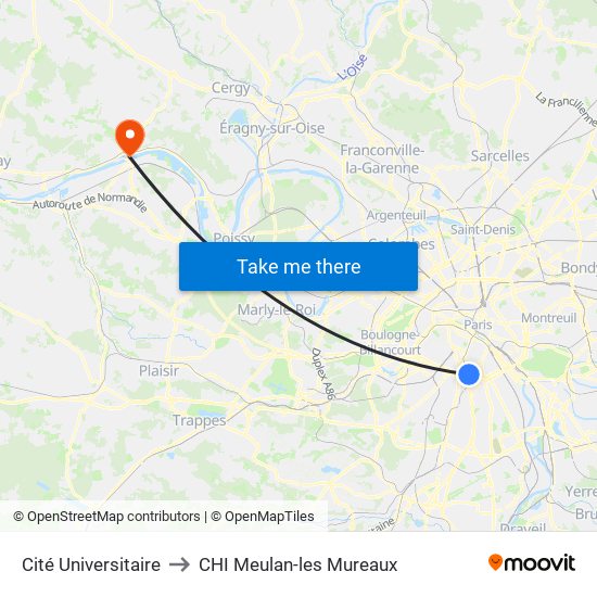 Cité Universitaire to CHI Meulan-les Mureaux map