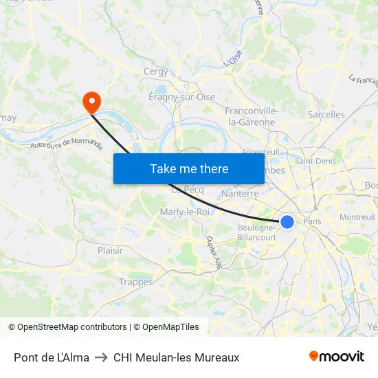 Pont de L'Alma to CHI Meulan-les Mureaux map