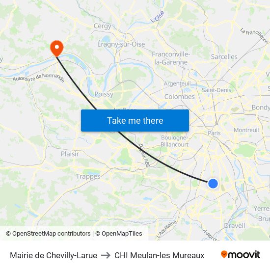 Mairie de Chevilly-Larue to CHI Meulan-les Mureaux map