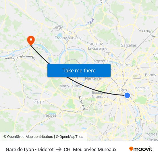 Gare de Lyon - Diderot to CHI Meulan-les Mureaux map