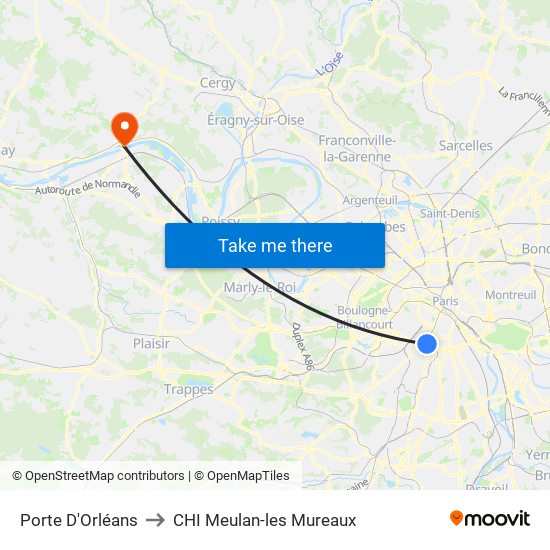 Porte D'Orléans to CHI Meulan-les Mureaux map