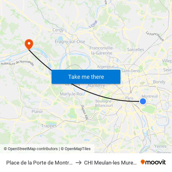 Place de la Porte de Montreuil to CHI Meulan-les Mureaux map