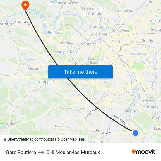 Gare Routière to CHI Meulan-les Mureaux map