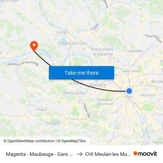 Magenta - Maubeuge - Gare du Nord to CHI Meulan-les Mureaux map