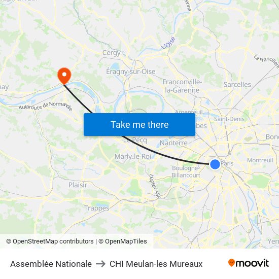 Assemblée Nationale to CHI Meulan-les Mureaux map