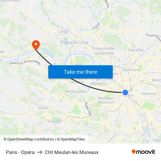 Paris - Opéra to CHI Meulan-les Mureaux map