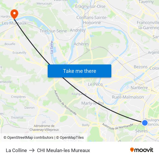 La Colline to CHI Meulan-les Mureaux map