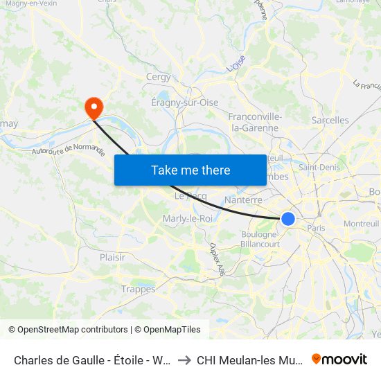 Charles de Gaulle - Étoile - Wagram to CHI Meulan-les Mureaux map