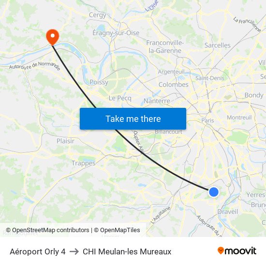 Aéroport Orly 4 to CHI Meulan-les Mureaux map