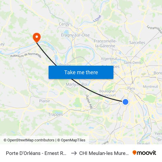 Porte D'Orléans - Ernest Reyer to CHI Meulan-les Mureaux map