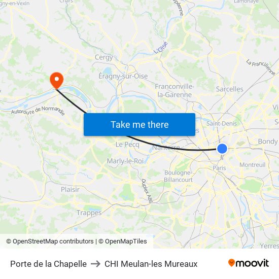 Porte de la Chapelle to CHI Meulan-les Mureaux map