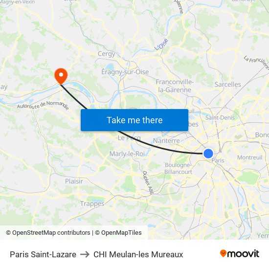 Paris Saint-Lazare to CHI Meulan-les Mureaux map