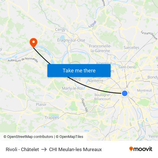 Rivoli - Châtelet to CHI Meulan-les Mureaux map