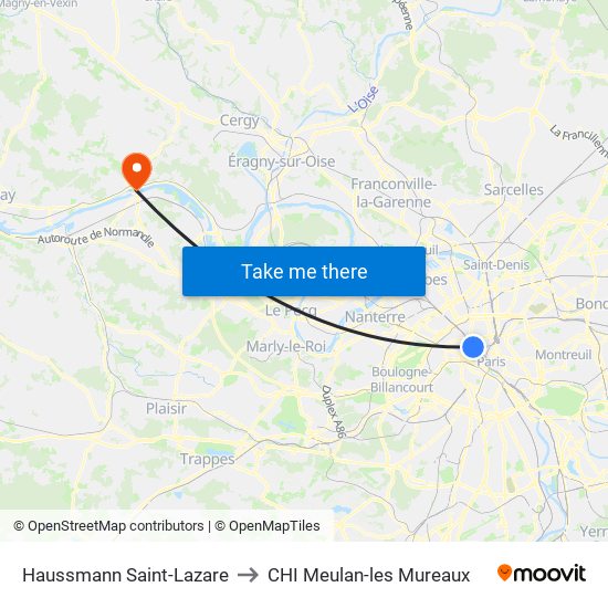 Haussmann Saint-Lazare to CHI Meulan-les Mureaux map