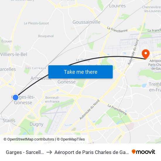 Garges - Sarcelles to Aéroport de Paris Charles de Gaulle map