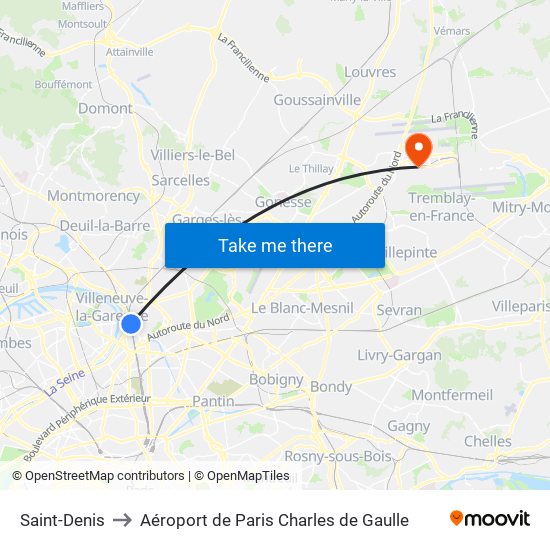 Saint-Denis to Aéroport de Paris Charles de Gaulle map