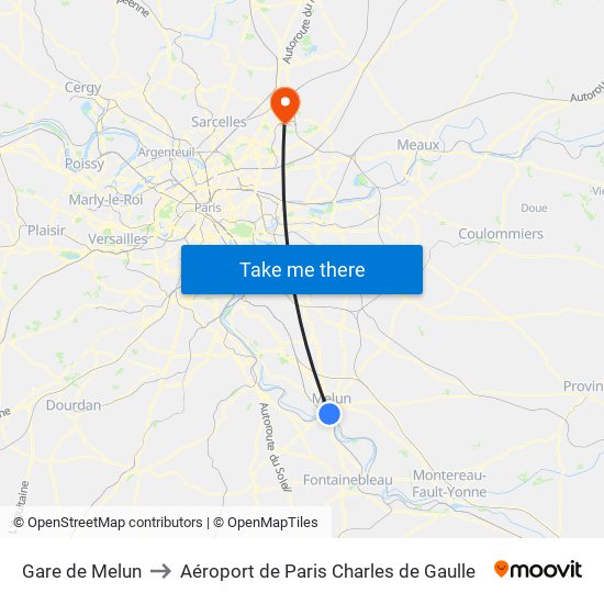 Gare de Melun to Aéroport de Paris Charles de Gaulle map