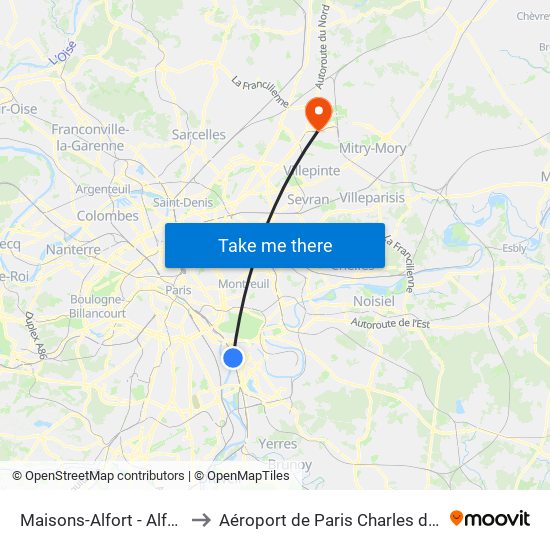Maisons-Alfort - Alfortville to Aéroport de Paris Charles de Gaulle map