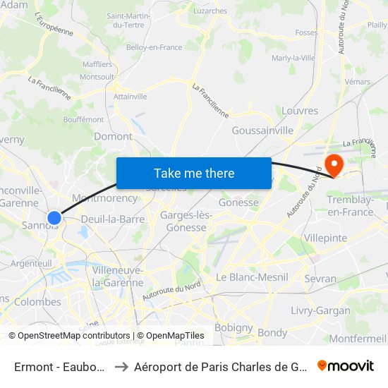 Ermont - Eaubonne to Aéroport de Paris Charles de Gaulle map