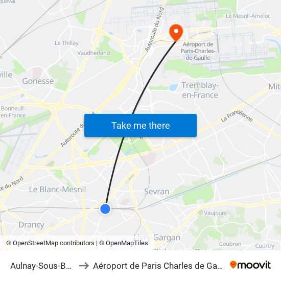Aulnay-Sous-Bois to Aéroport de Paris Charles de Gaulle map
