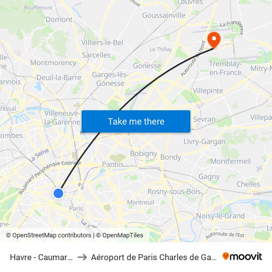 Havre - Caumartin to Aéroport de Paris Charles de Gaulle map