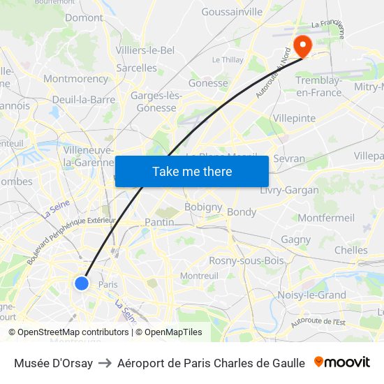 Musée D'Orsay to Aéroport de Paris Charles de Gaulle map