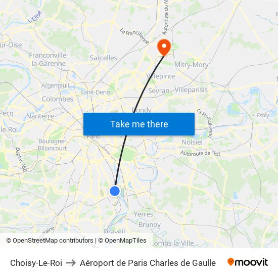 Choisy-Le-Roi to Aéroport de Paris Charles de Gaulle map