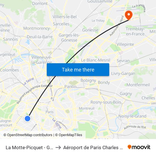 La Motte-Picquet - Grenelle to Aéroport de Paris Charles de Gaulle map