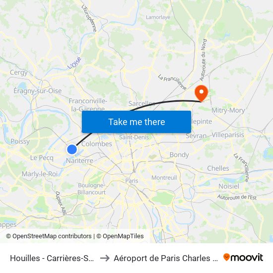 Houilles - Carrières-Sur-Seine to Aéroport de Paris Charles de Gaulle map