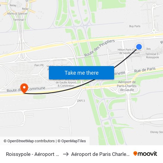 Roissypole - Aéroport Cdg1 (D3) to Aéroport de Paris Charles de Gaulle map