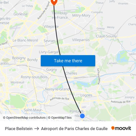 Place Beilstein to Aéroport de Paris Charles de Gaulle map